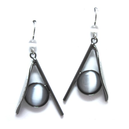 Light Grey Catsite Silver & Black Rhodium Earrings - Click Image to Close